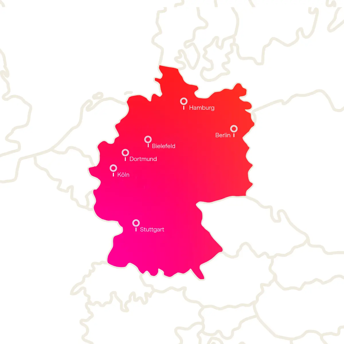 Deutschlandkarte mit den Orten von Svea Solar, die Photovoltaikanlagen montieren.