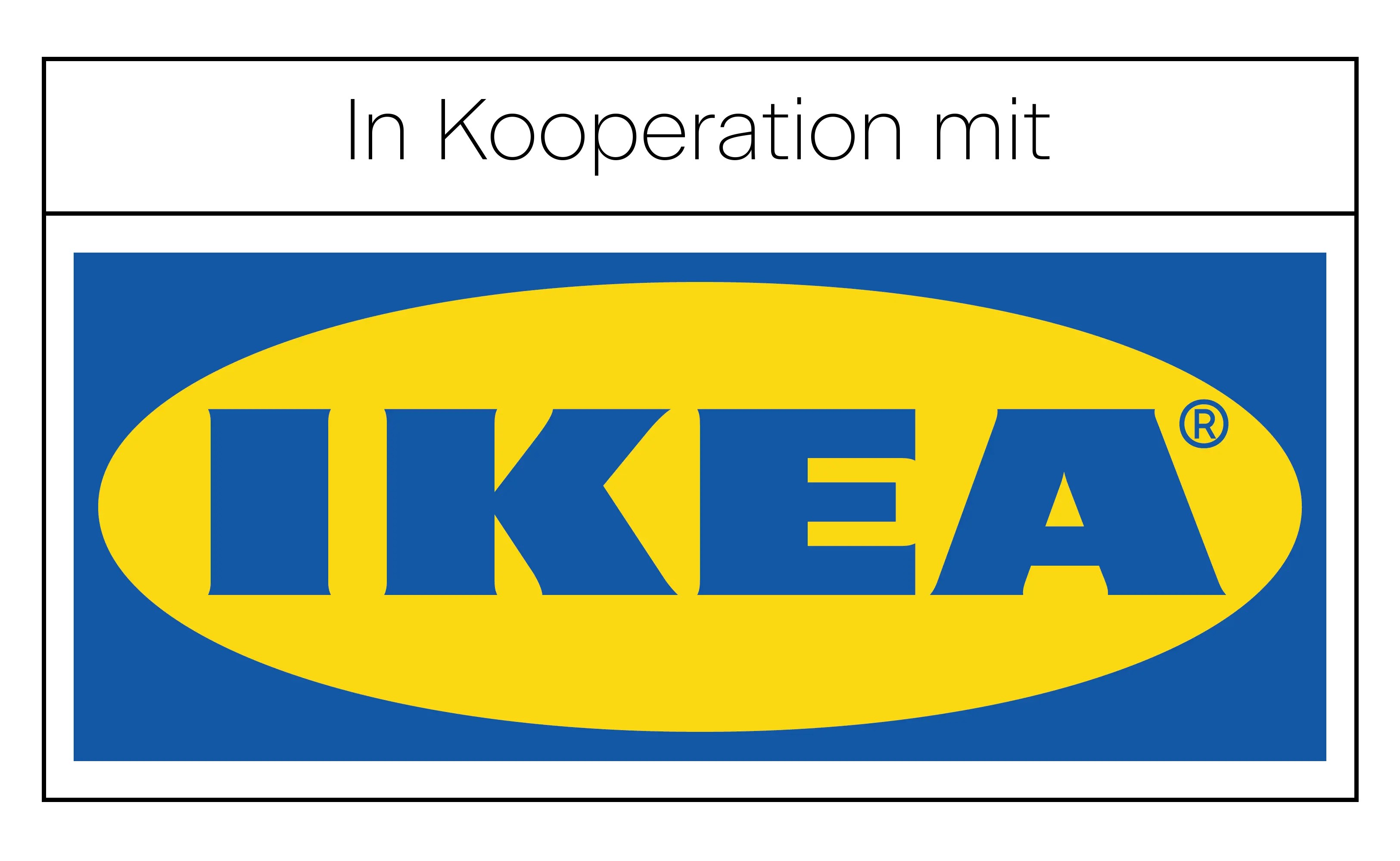 Hinweis auf eine Kooperation mit IKEA: Zu sehen ist das bekannte IKEA-Logo in Gelb und Blau unter der Überschrift ‚In Kooperation mit‘.