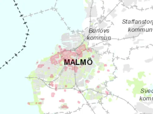 En solkarta över Malmö, Skåne