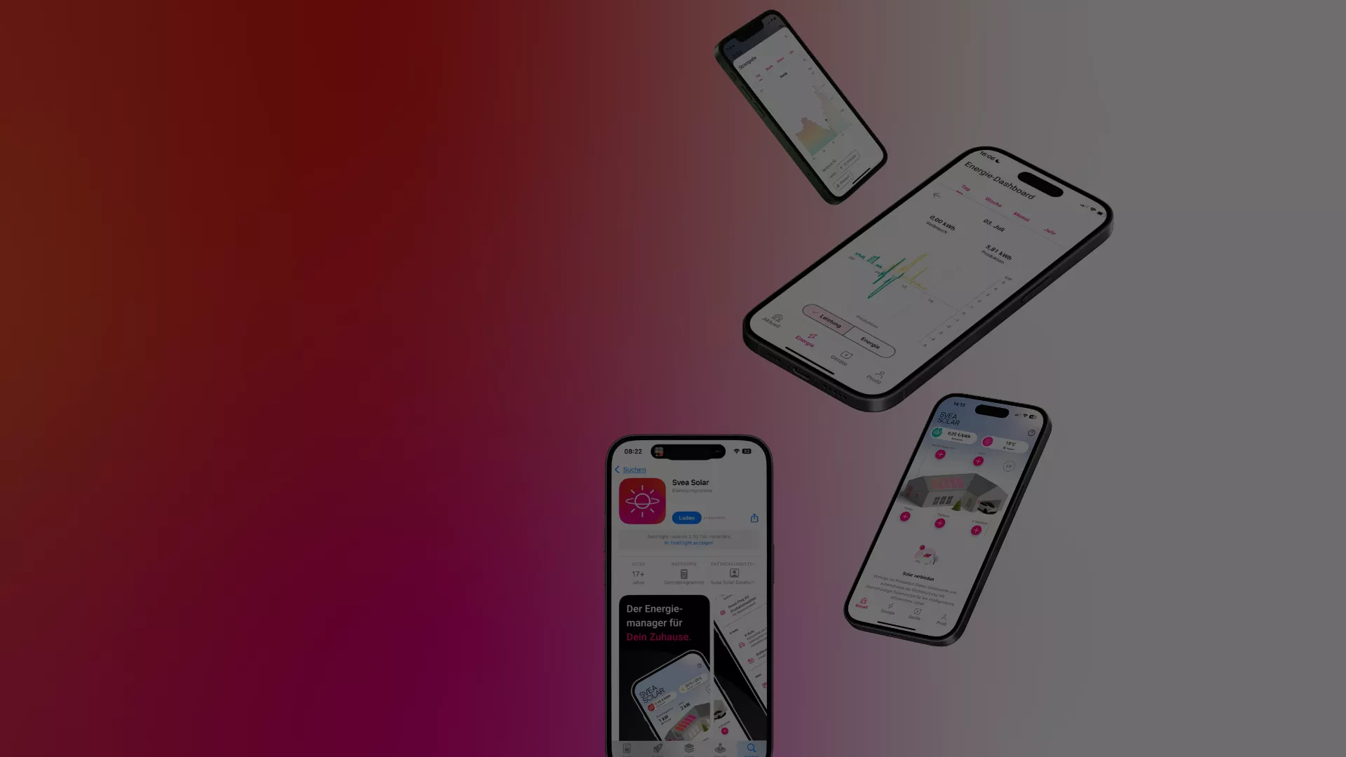 Handys mit der HEMS-App von Svea Solar schweben vorbei