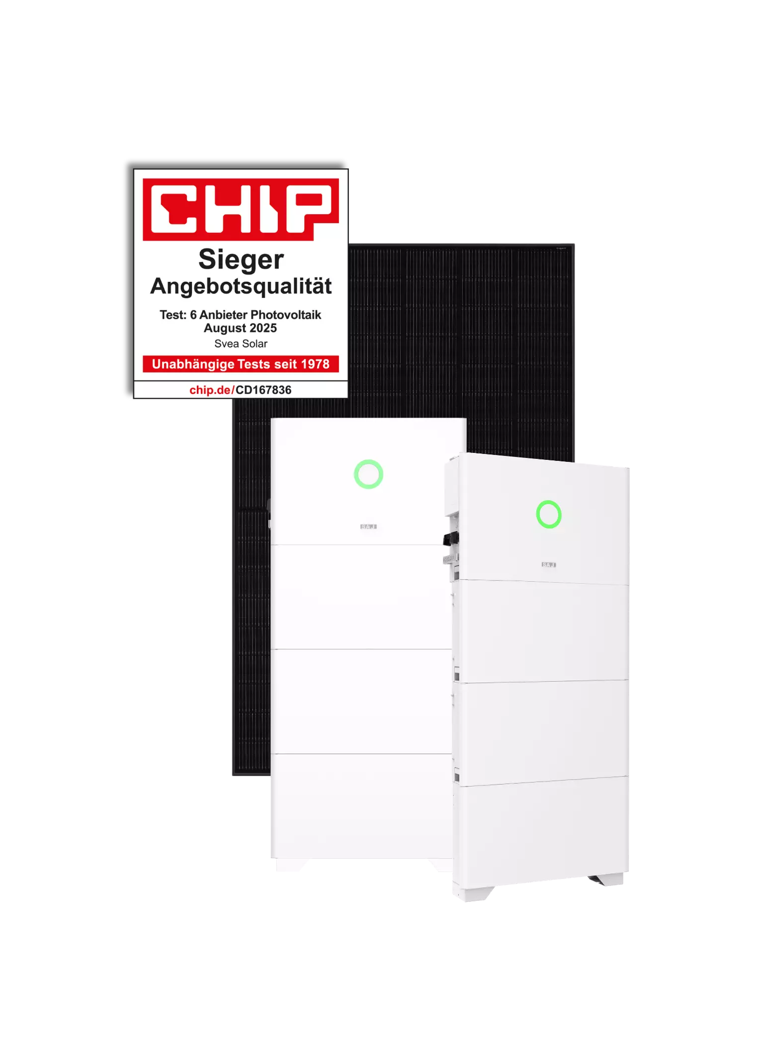 SAJ Stromspeicher mit Photovoltaikmodul und CHIP Testsieger-Auszeichnung – Batteriespeicher für Solarstrom